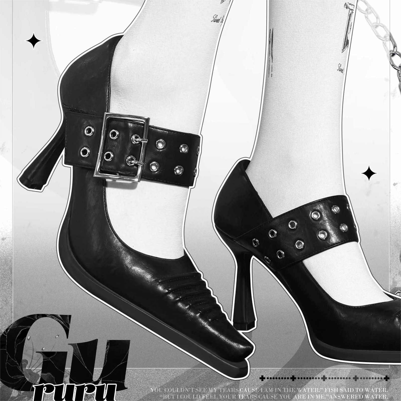 Goth Heels Buckle Shoes for Women Mary Jane Closed Pointed Toe High Heel Pumps Punk Heels