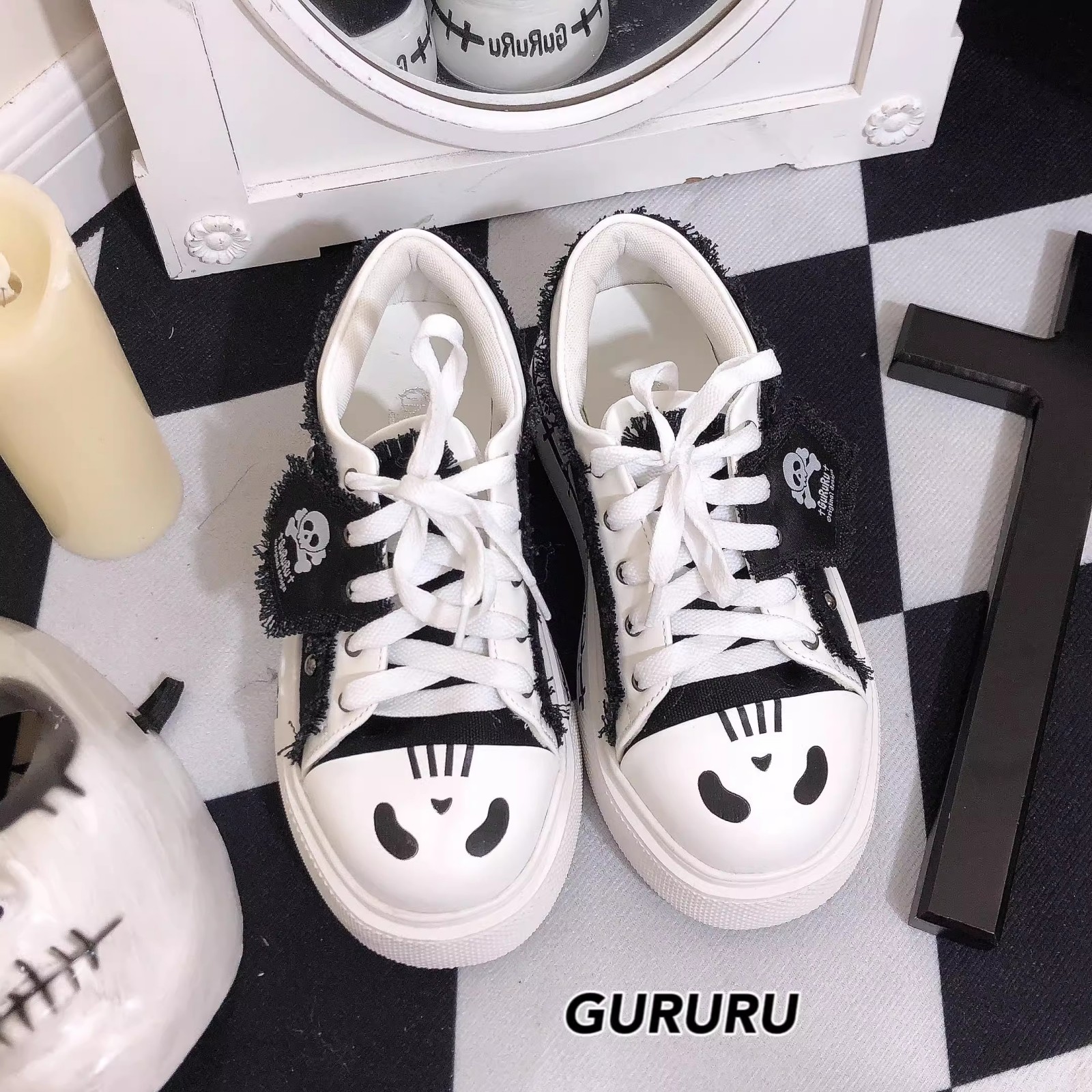 Ghost flag GURURU original otaku system subculture versatile girl thick bottom canvas shoes