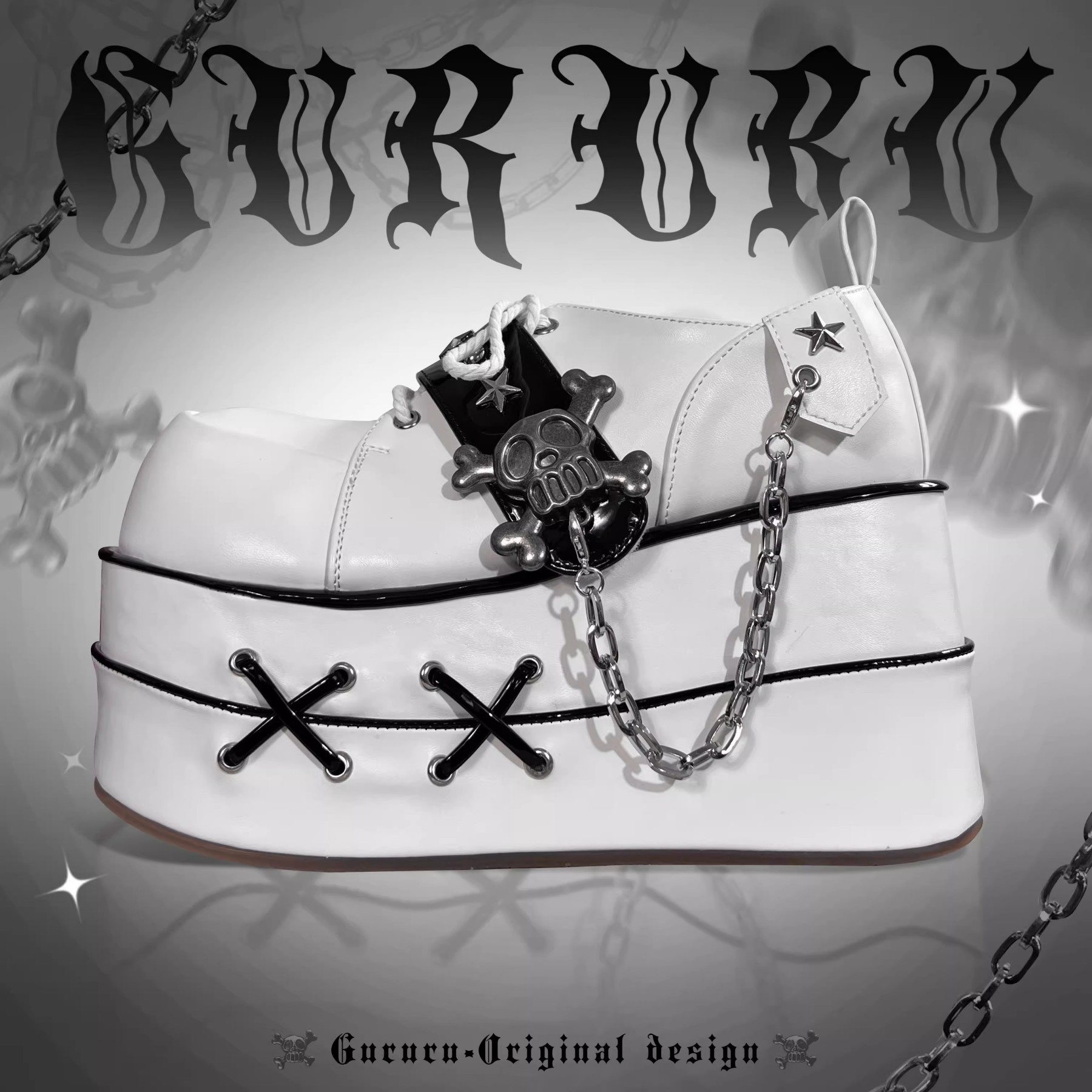 GURURU Original Y2K Goth Platform Boots - Punk Chunky Sole Shoes with Skull Decor, Retro Vintage Combat Boots for Women