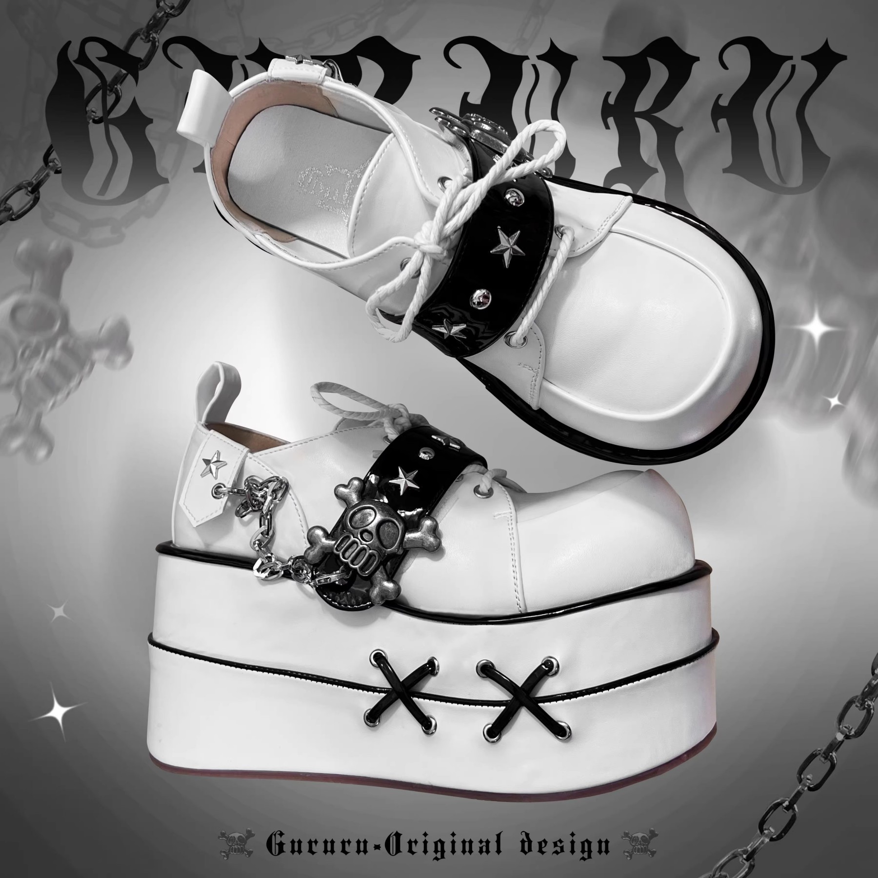 GURURU Original Y2K Goth Platform Boots - Punk Chunky Sole Shoes with Skull Decor, Retro Vintage Combat Boots for Women