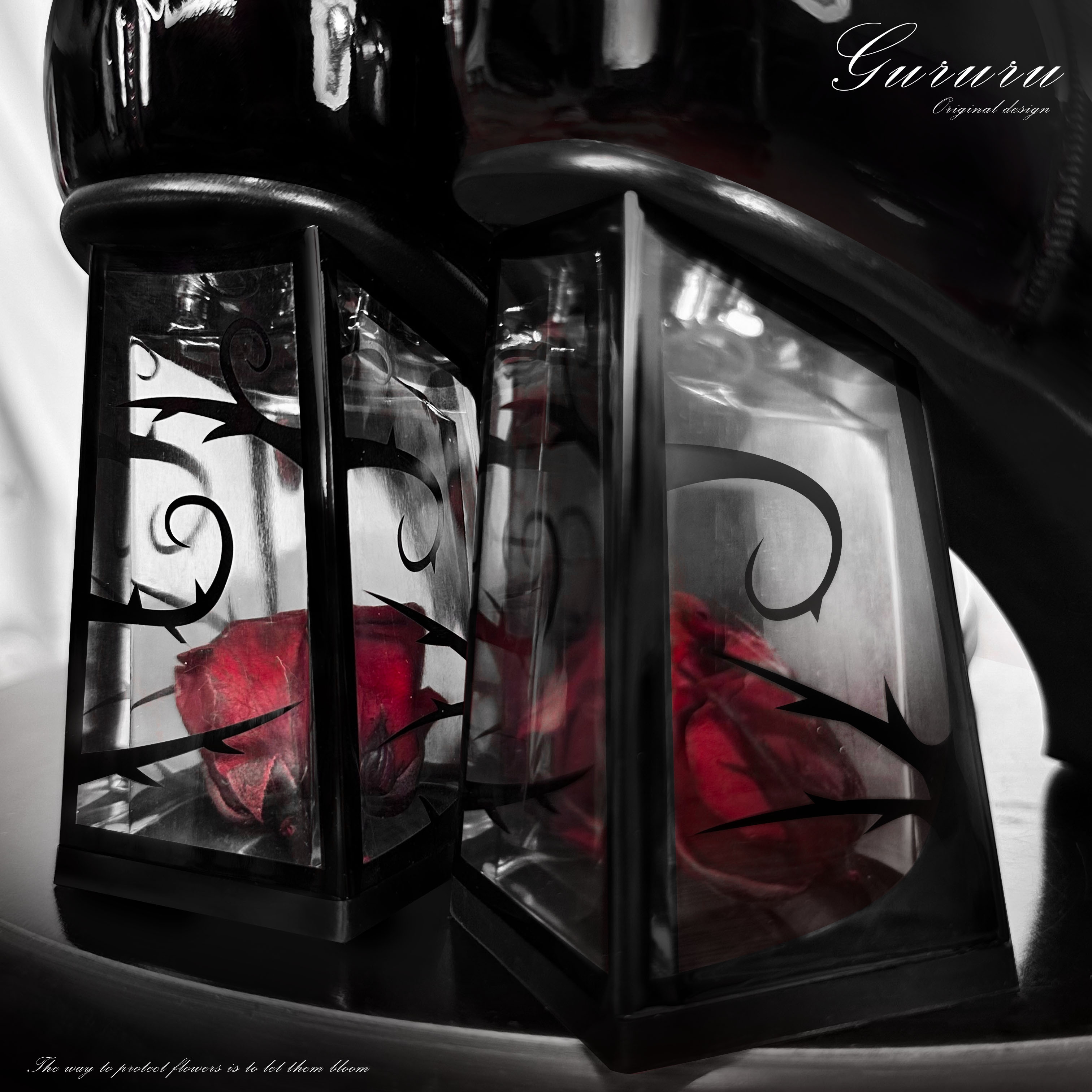 Rose Heel-GURURU Original Goth Mary Janes (Black/Red) - 8cm Platform Heel w/ Ankle Strap | Anti-Slip Rubber Sole |