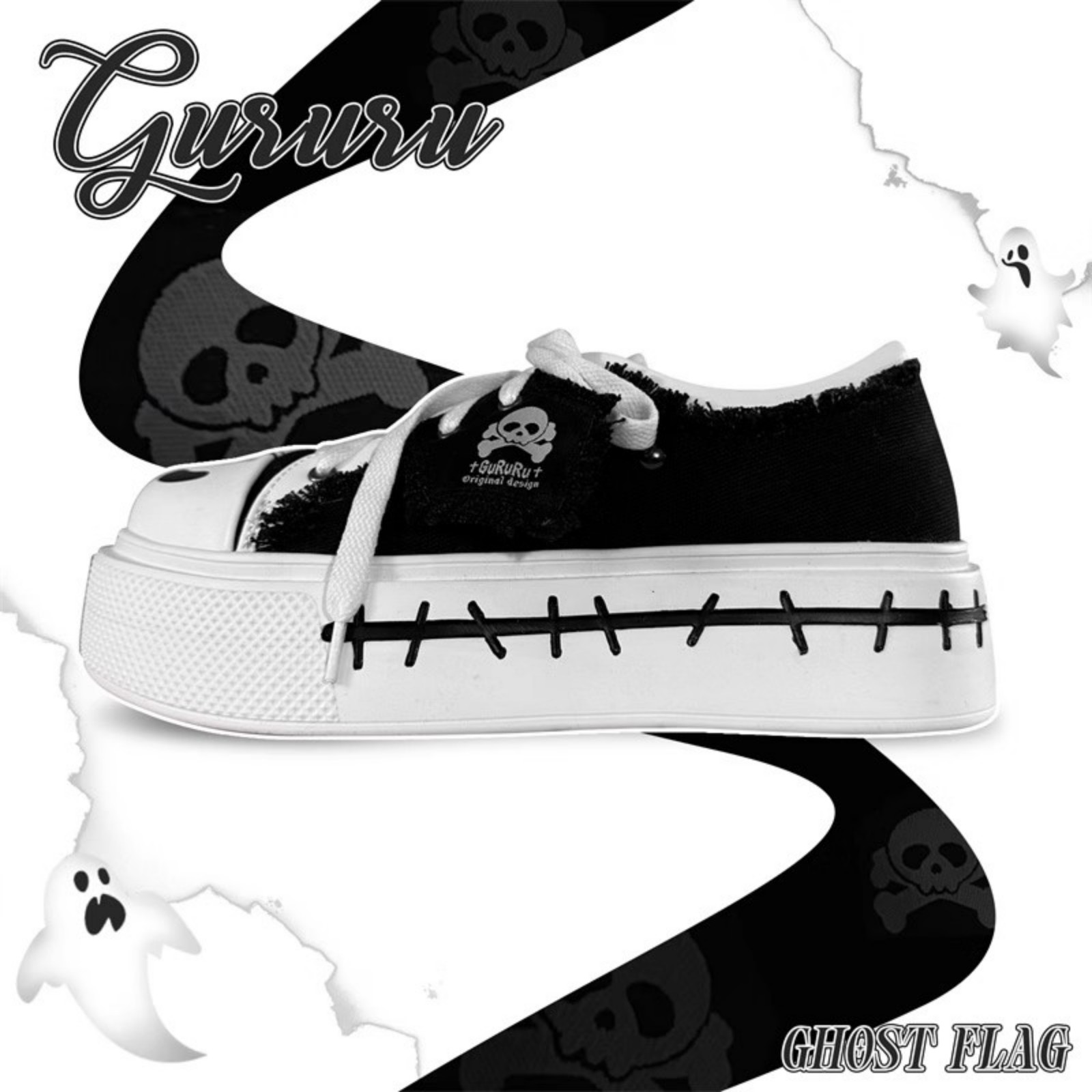 Ghost flag GURURU original otaku system subculture versatile girl thick bottom canvas shoes