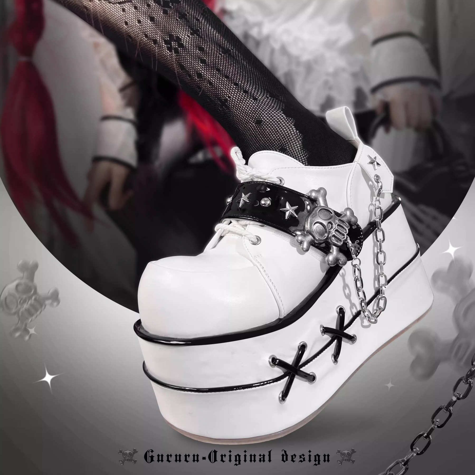 GURURU Original Y2K Goth Platform Boots - Punk Chunky Sole Shoes with Skull Decor, Retro Vintage Combat Boots for Women