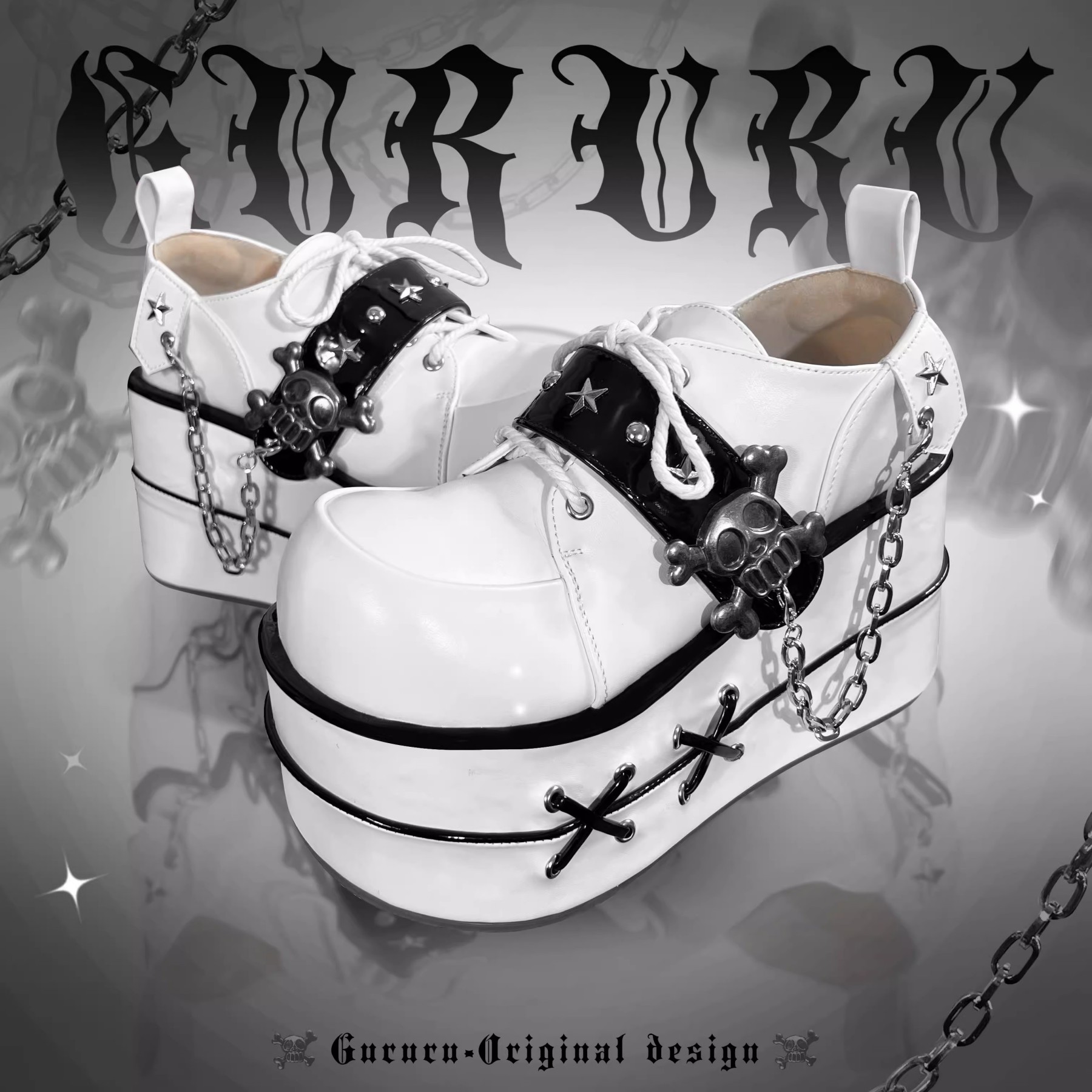 GURURU Original Y2K Goth Platform Boots - Punk Chunky Sole Shoes with Skull Decor, Retro Vintage Combat Boots for Women