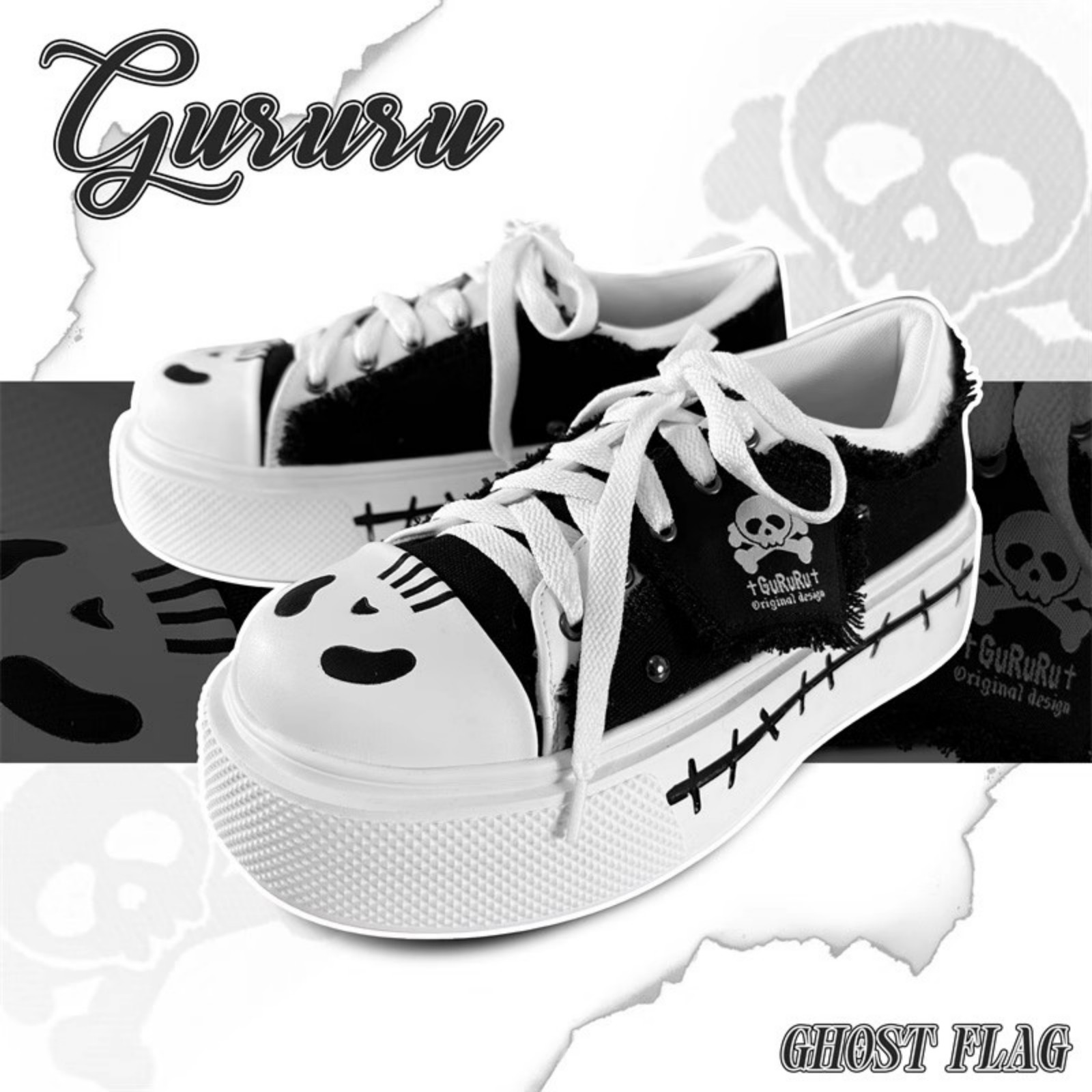 Ghost flag GURURU original otaku system subculture versatile girl thick bottom canvas shoes