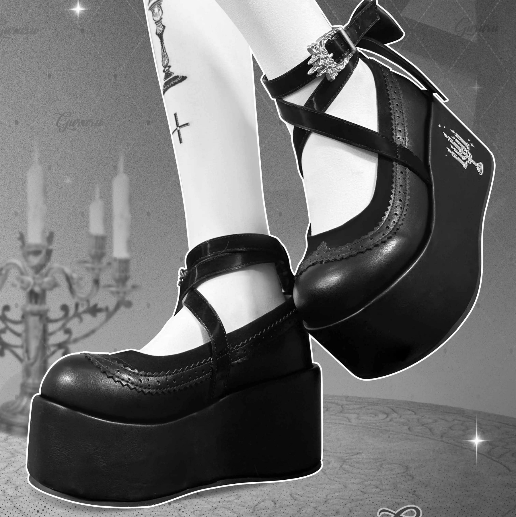 Witch's Dinner GURURU Original Goth Punk Spice Girls Strap Mary Jane Thick Shoes