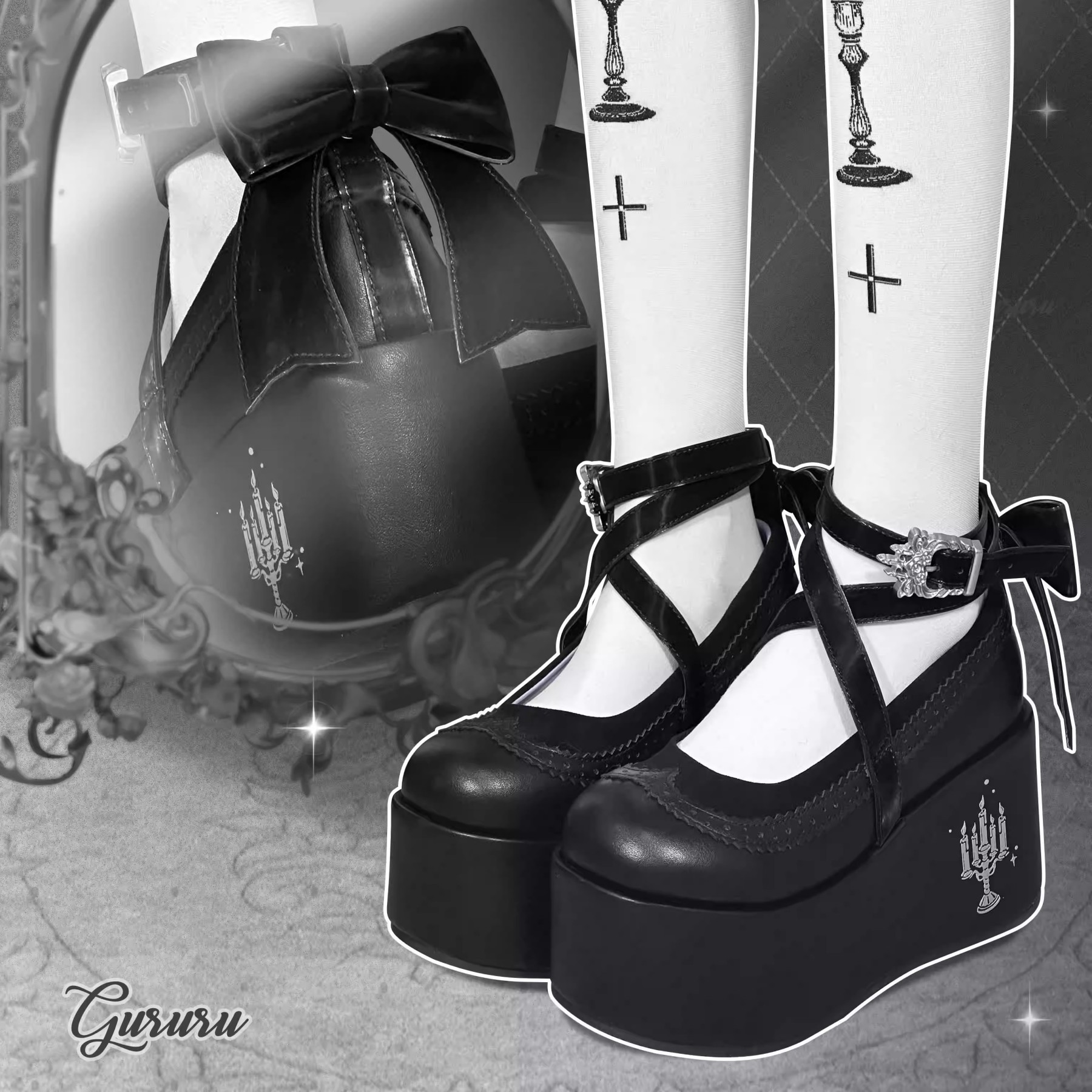 Witch's Dinner GURURU Original Goth Punk Spice Girls Strap Mary Jane Thick Shoes