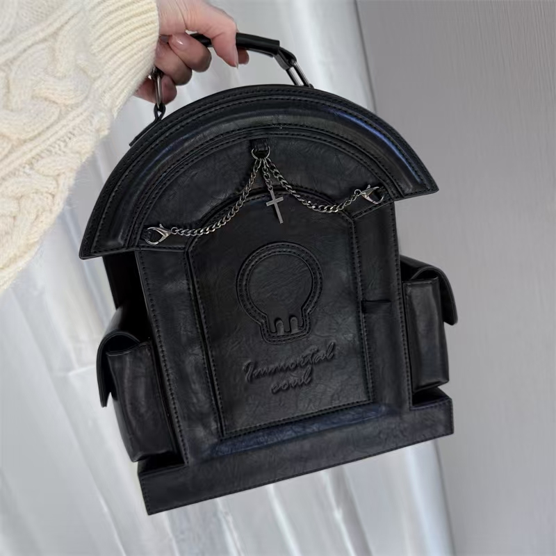 Gothic Aesthetic Ita Bag | Gururu Original Backpack | Lolita Skull Tombstone Design