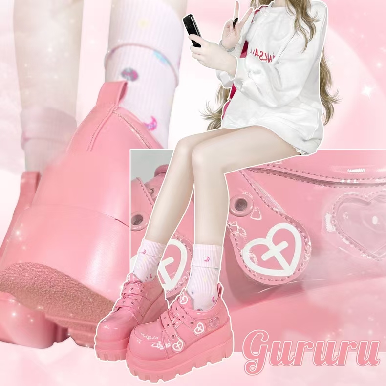 Telepathy GURURU original punk water injection heart cross macaron subculture thick shoes