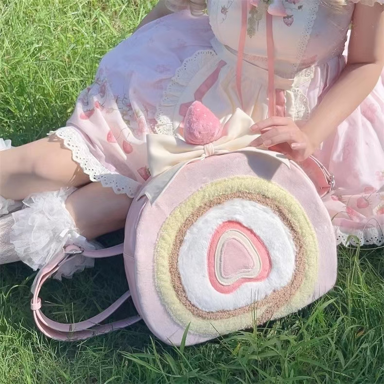 Strawberry Swiss Roll Cake Bag – Sweet & Stylish Backpack/Crossbody!