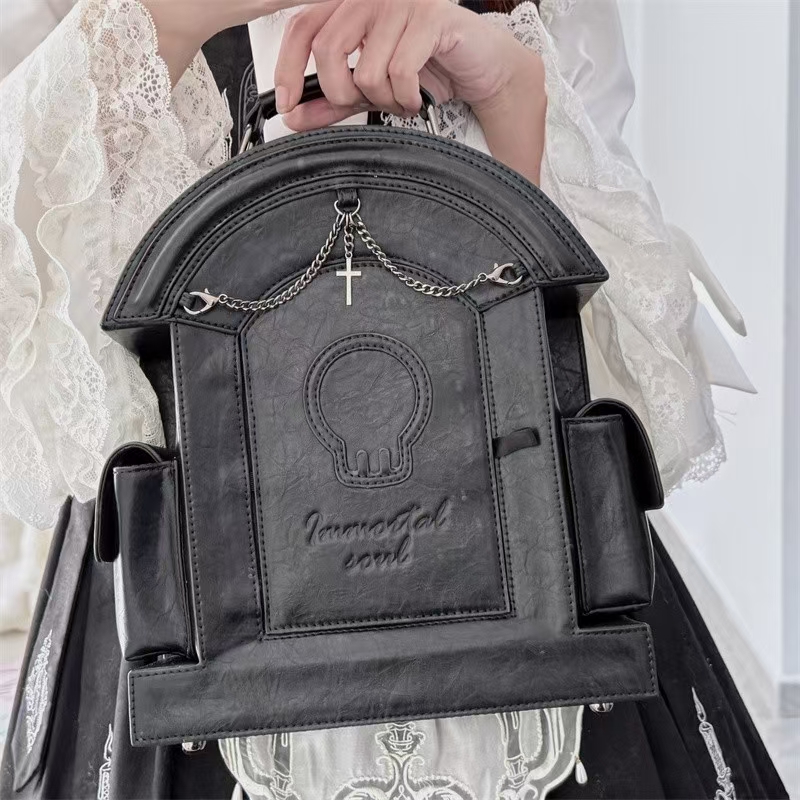 Gothic Aesthetic Ita Bag | Gururu Original Backpack | Lolita Skull Tombstone Design