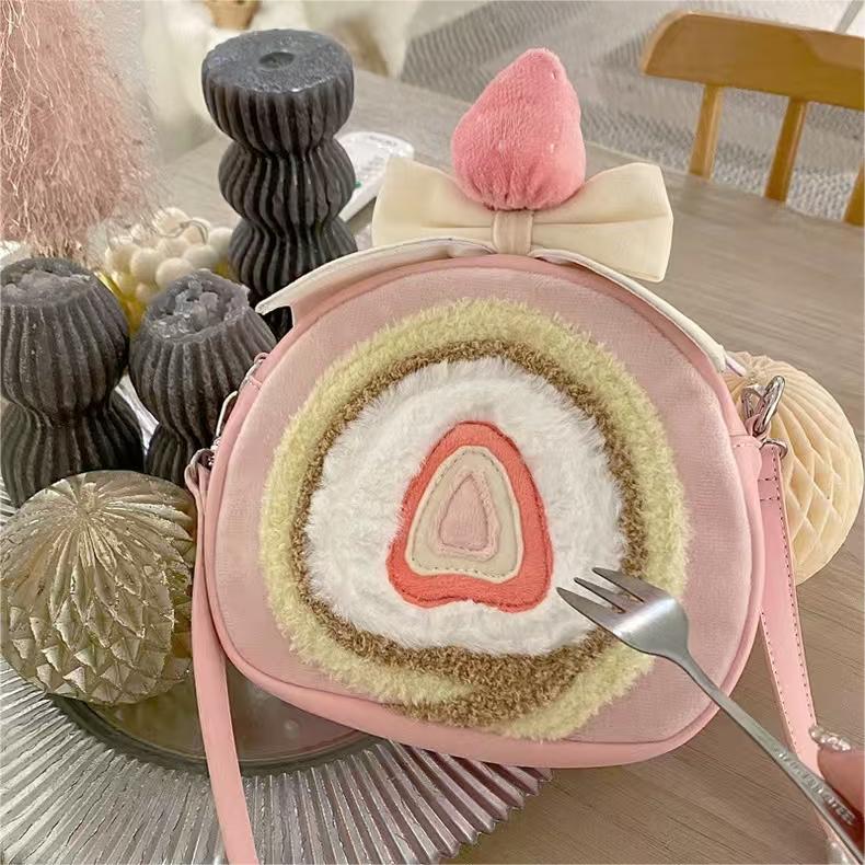 Strawberry Swiss Roll Cake Bag – Sweet & Stylish Backpack/Crossbody!