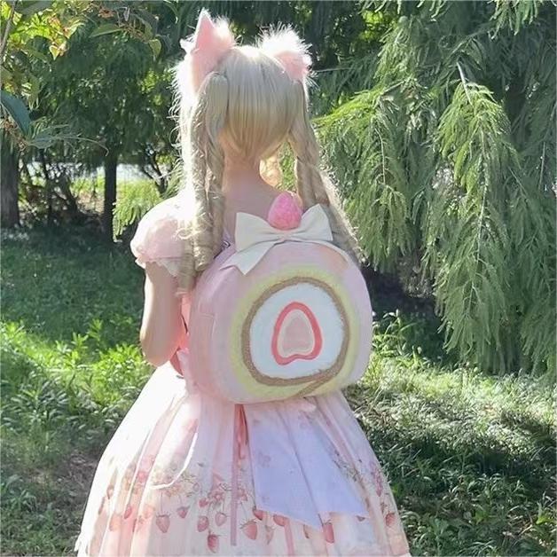 Strawberry Swiss Roll Cake Bag – Sweet & Stylish Backpack/Crossbody!