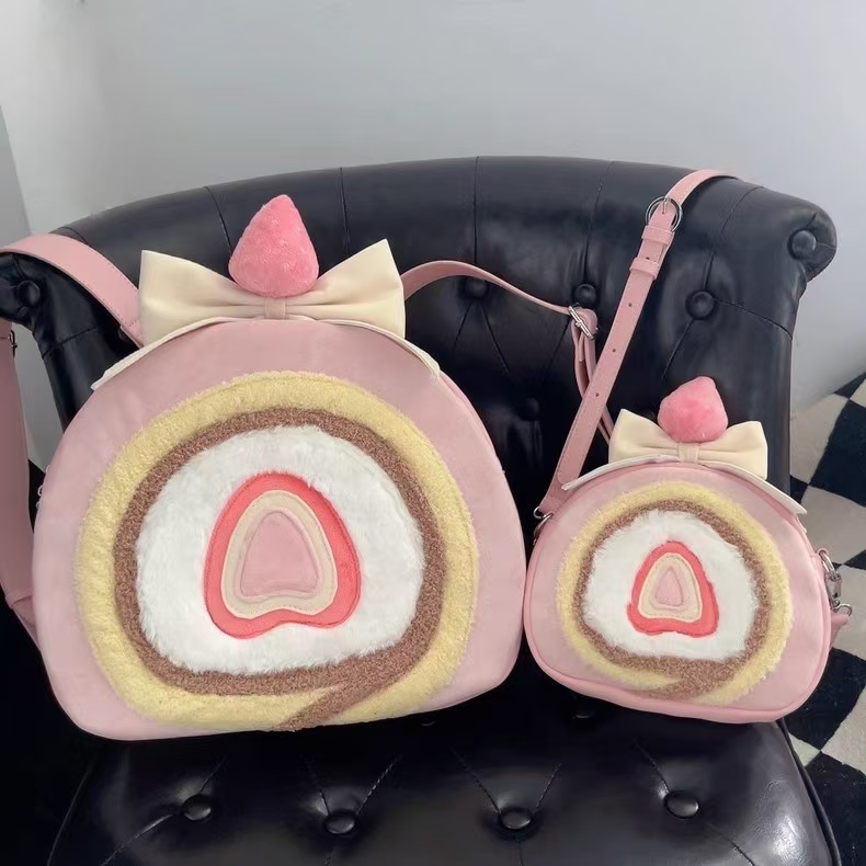 Strawberry Swiss Roll Cake Bag – Sweet & Stylish Backpack/Crossbody!
