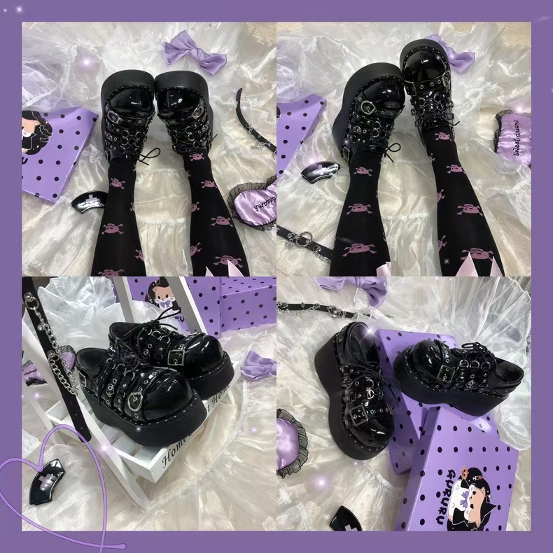 Rock Hottie GURURU Original Punk Dark Buckle Gothic Thick Leather Shoes