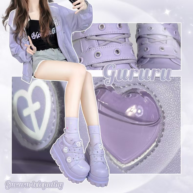 Telepathy GURURU original punk water injection heart cross macaron subculture thick shoes