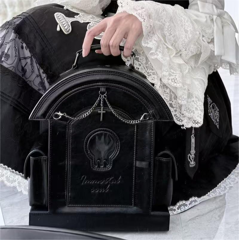Gothic Aesthetic Ita Bag | Gururu Original Backpack | Lolita Skull Tombstone Design