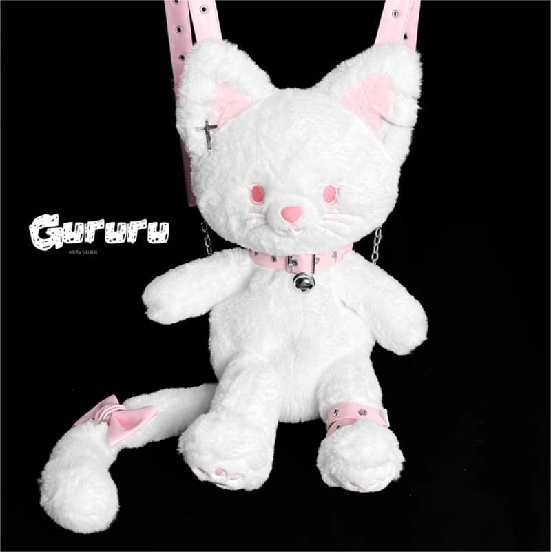 ORIGINAL Angel Kitten Plush Backpack - Removable Pearl Accessories + Cloud-Like Long Fur (White Cat Cosplay Bag)