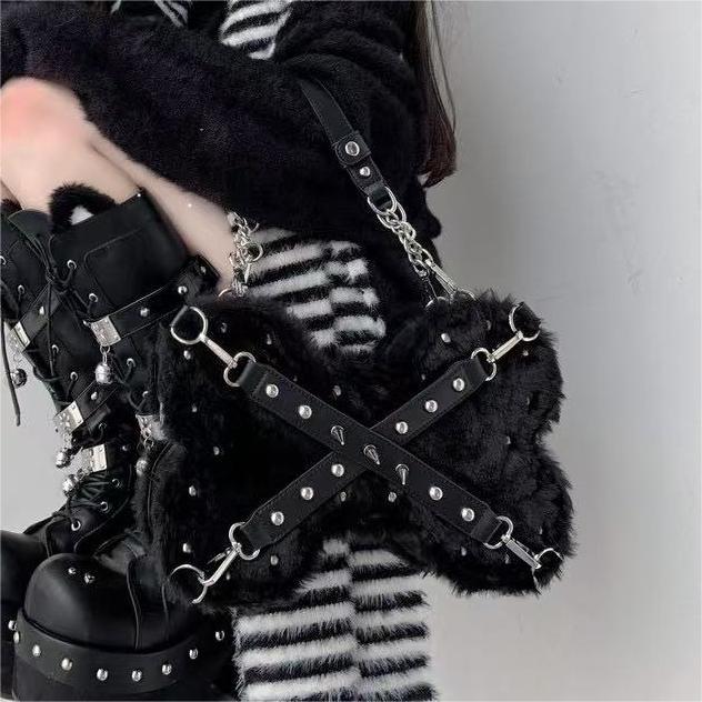 GURURU Original Plush Bone Y2K 3-Way Bag – Edgy, Versatile, and Lightweight