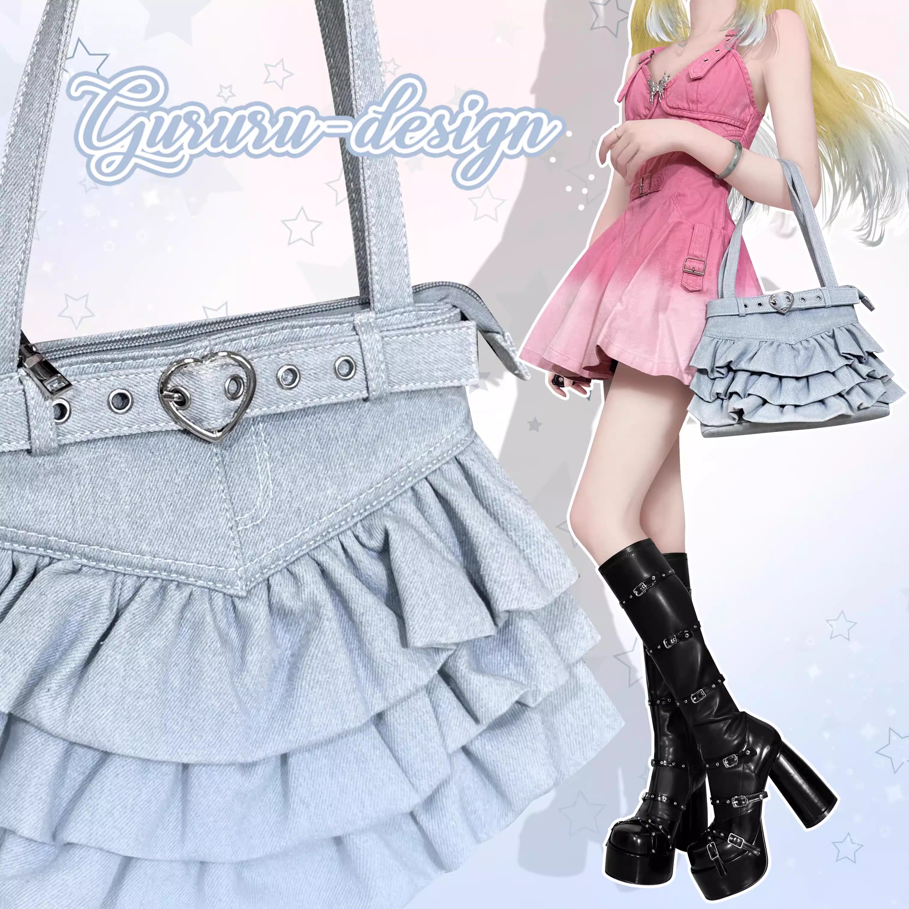 GURURU Original Denim Corset & Skirt-Shaped Bag – A Unique and Eye-Catching Design