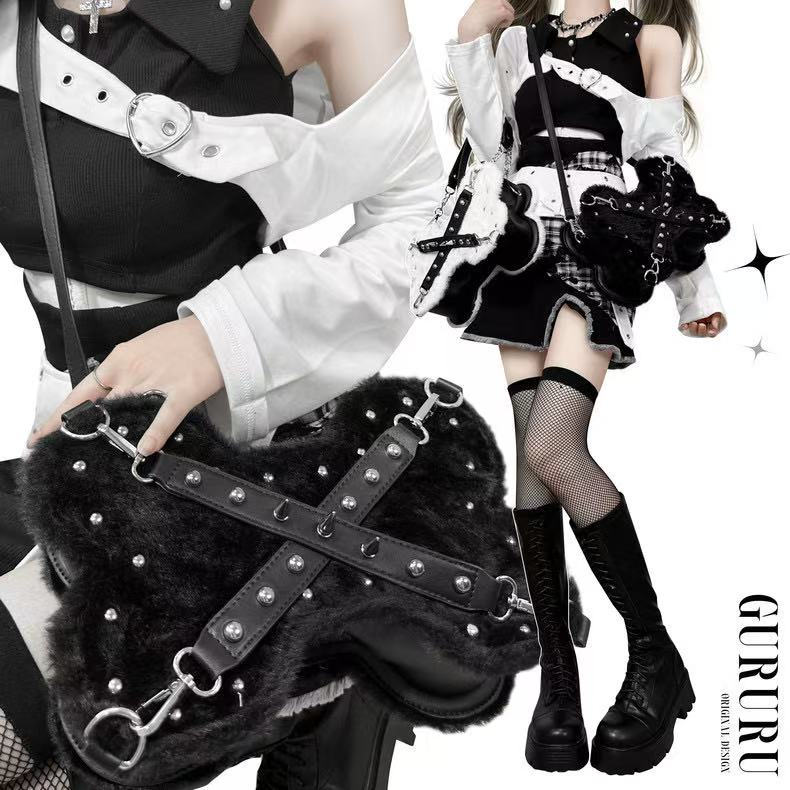 GURURU Original Plush Bone Y2K 3-Way Bag – Edgy, Versatile, and Lightweight