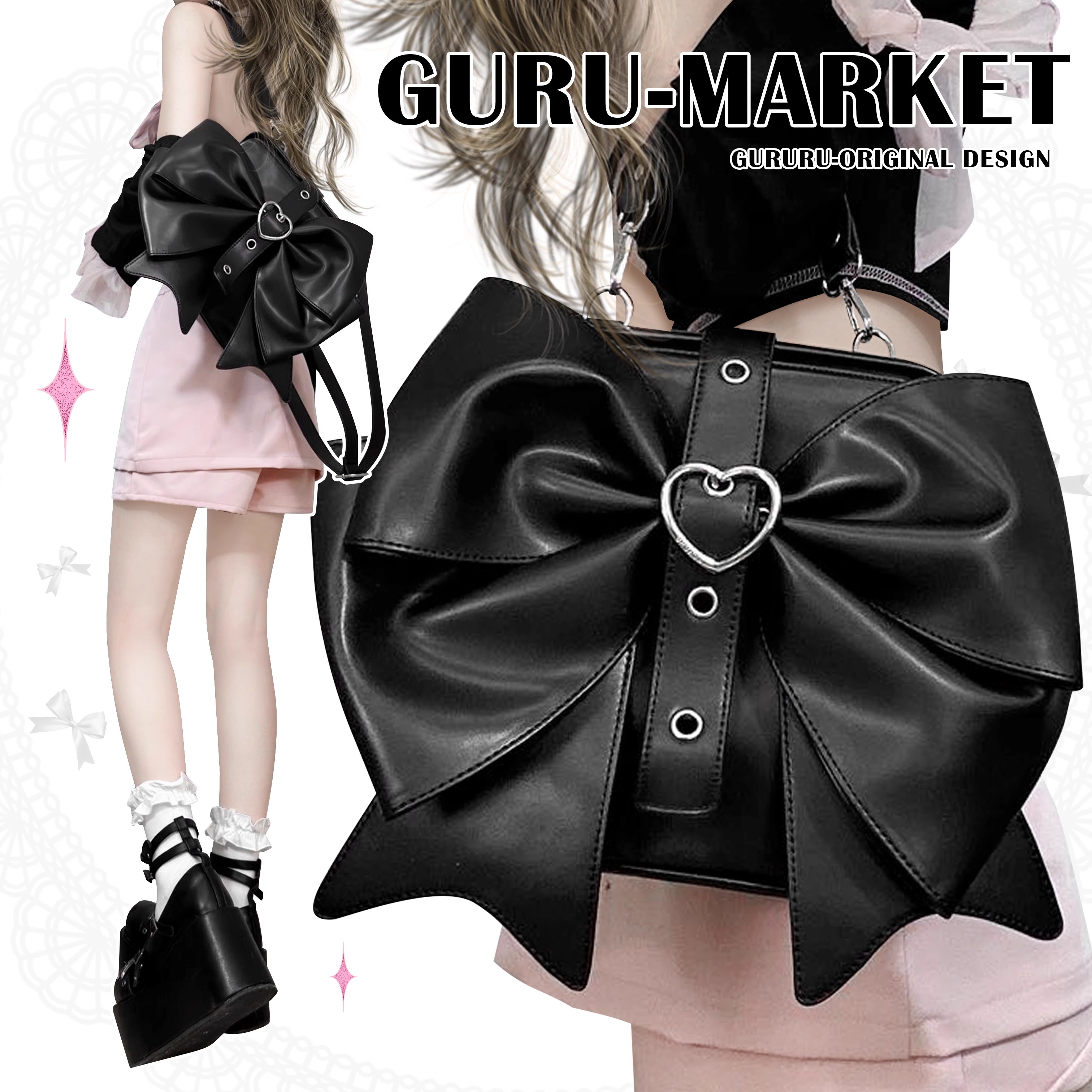 GURURU Oversized Bow Backpack – Cute and Edgy Y2K-Inspired Design