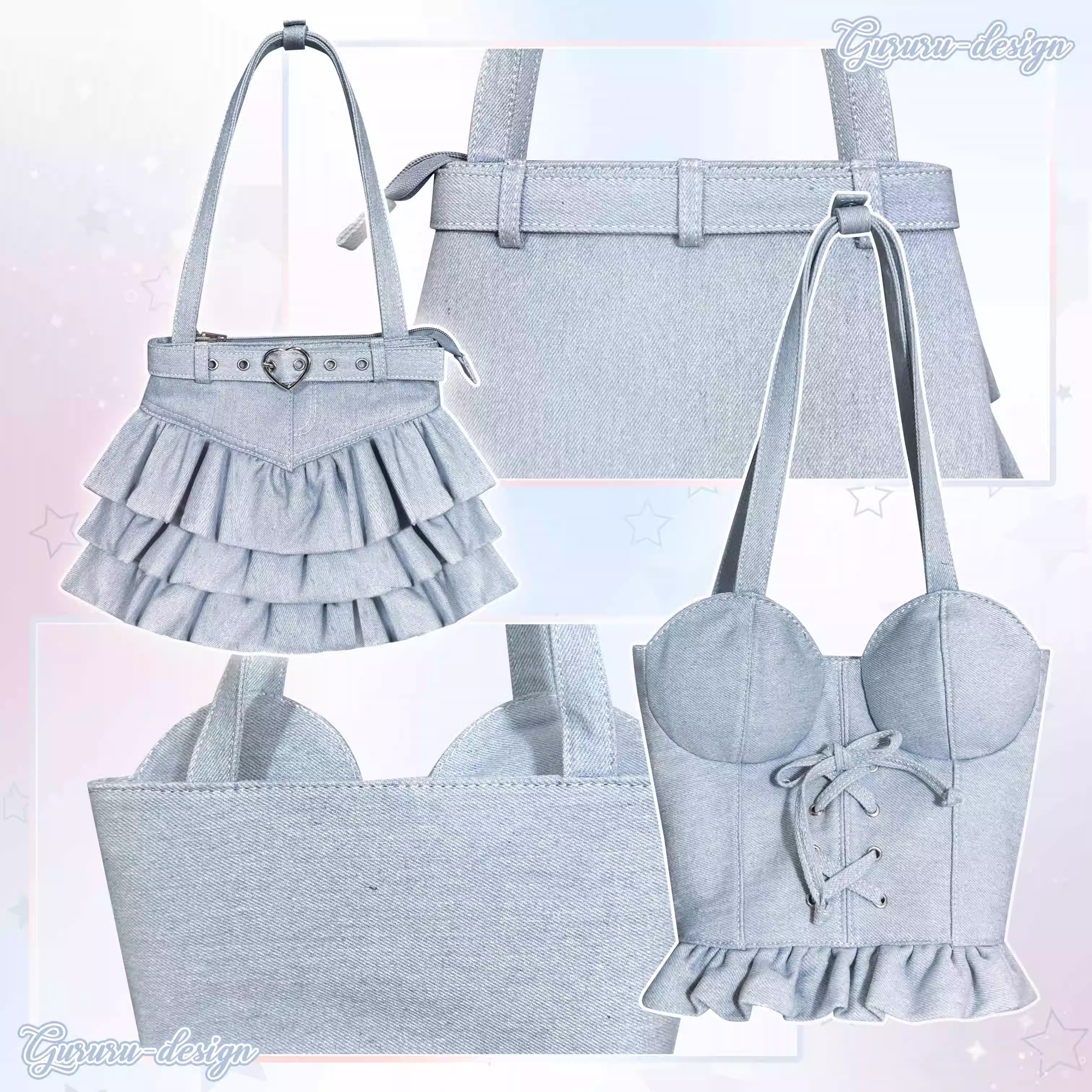 GURURU Original Denim Corset & Skirt-Shaped Bag – A Unique and Eye-Catching Design