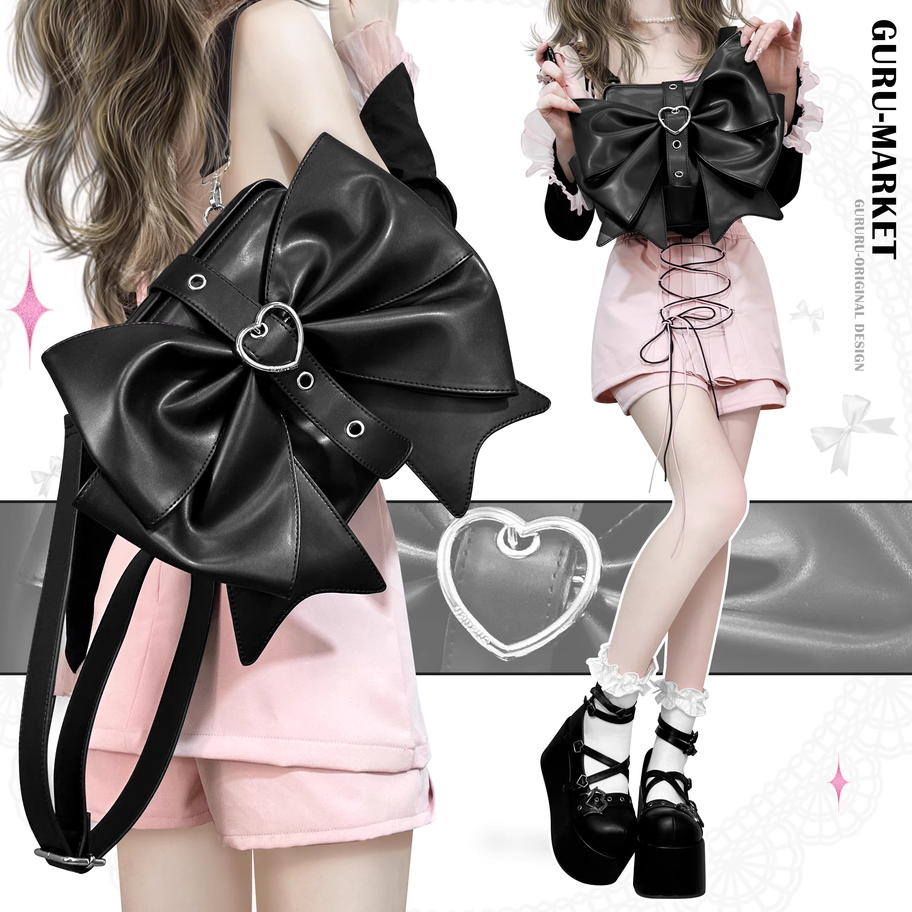 GURURU Oversized Bow Backpack – Cute and Edgy Y2K-Inspired Design