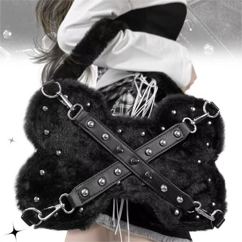 GURURU Original Plush Bone Y2K 3-Way Bag – Edgy, Versatile, and Lightweight