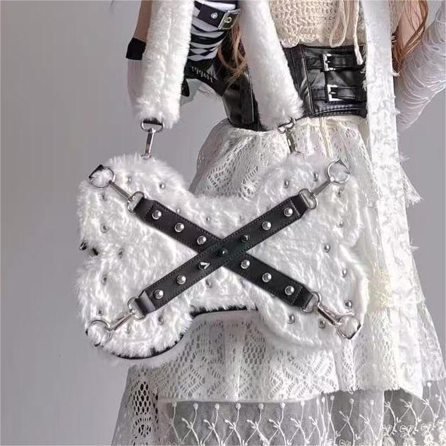 GURURU Original Plush Bone Y2K 3-Way Bag – Edgy, Versatile, and Lightweight