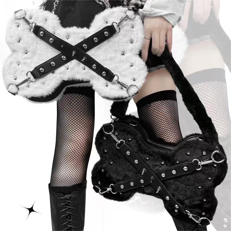 GURURU Original Plush Bone Y2K 3-Way Bag – Edgy, Versatile, and Lightweight