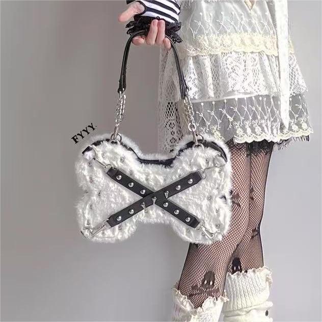 GURURU Original Plush Bone Y2K 3-Way Bag – Edgy, Versatile, and Lightweight