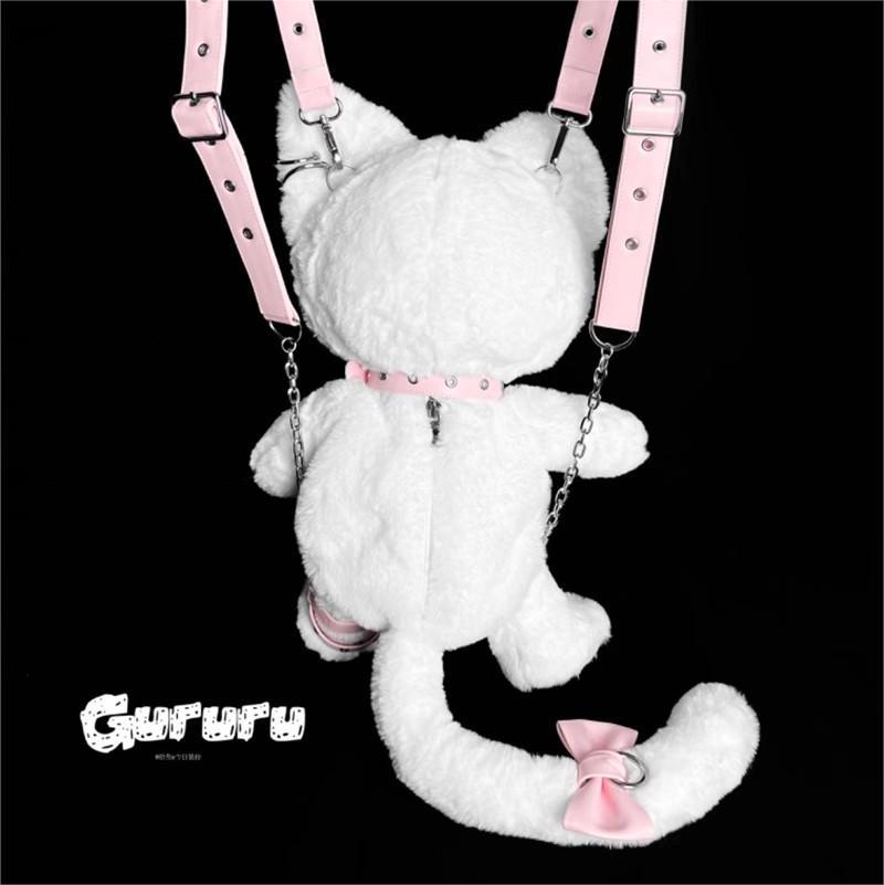 ORIGINAL Angel Kitten Plush Backpack - Removable Pearl Accessories + Cloud-Like Long Fur (White Cat Cosplay Bag)