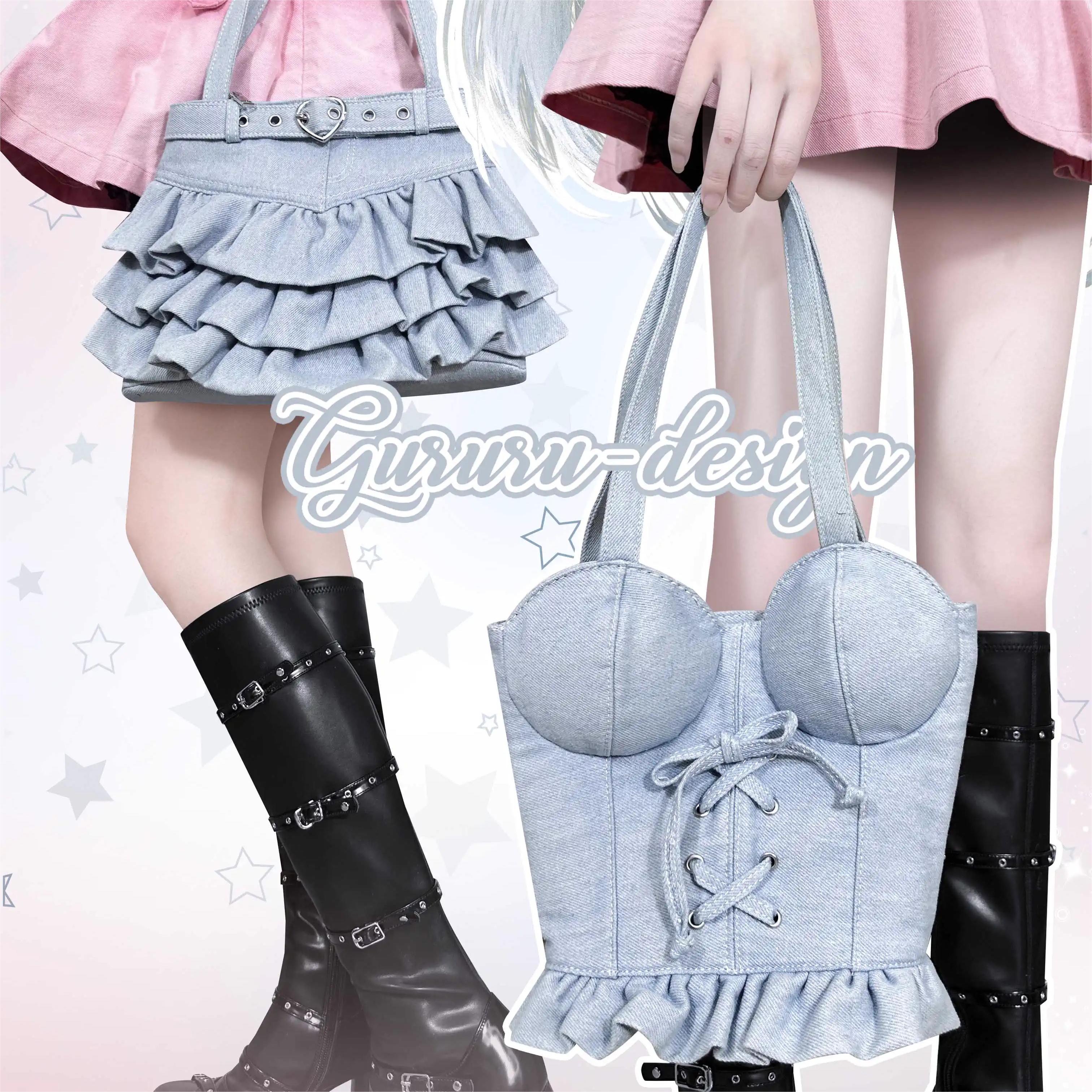 GURURU Original Denim Corset & Skirt-Shaped Bag – A Unique and Eye-Catching Design