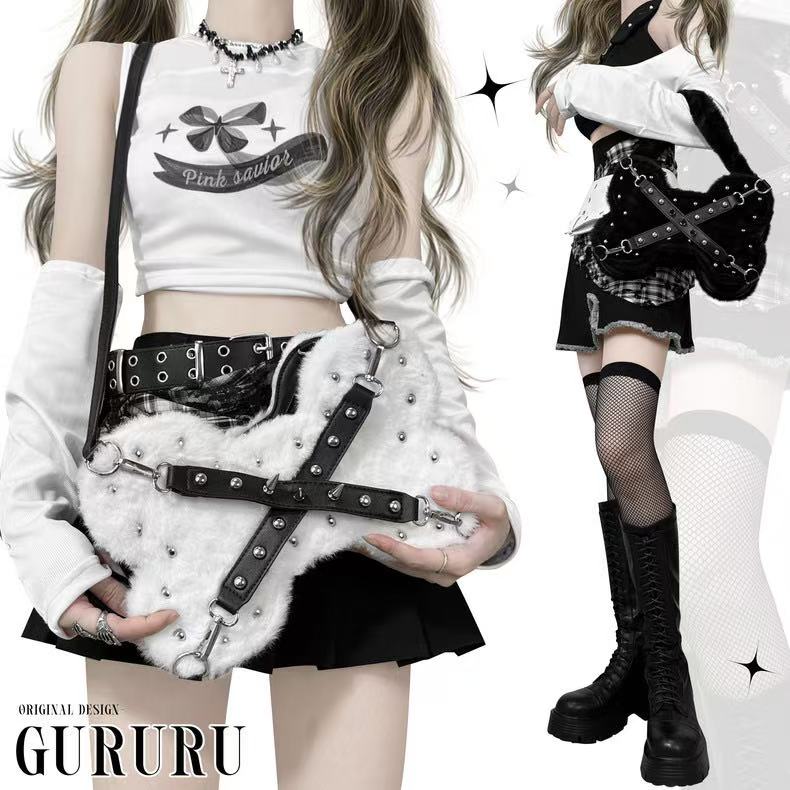 GURURU Original Plush Bone Y2K 3-Way Bag – Edgy, Versatile, and Lightweight