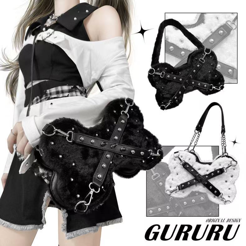 GURURU Original Plush Bone Y2K 3-Way Bag – Edgy, Versatile, and Lightweight