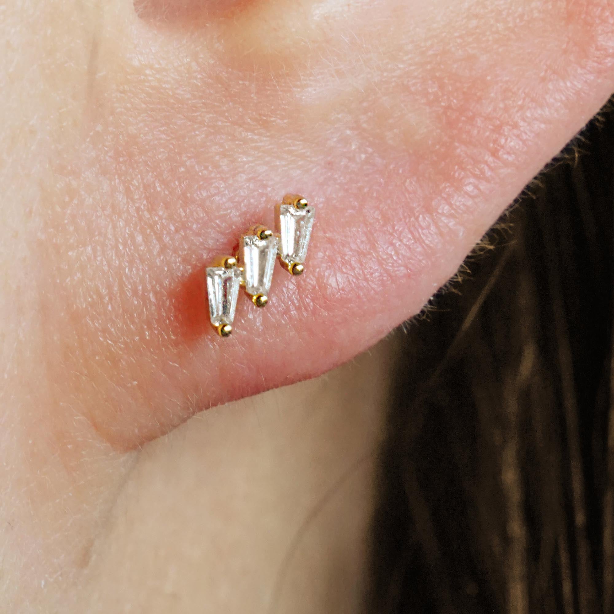 Unique Crystal Baguette Push Pin Earrings
