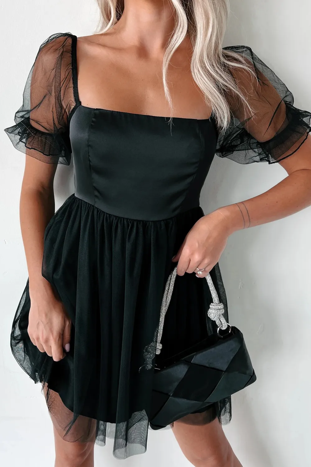 Puff Sleeve Mesh Babydoll Dress