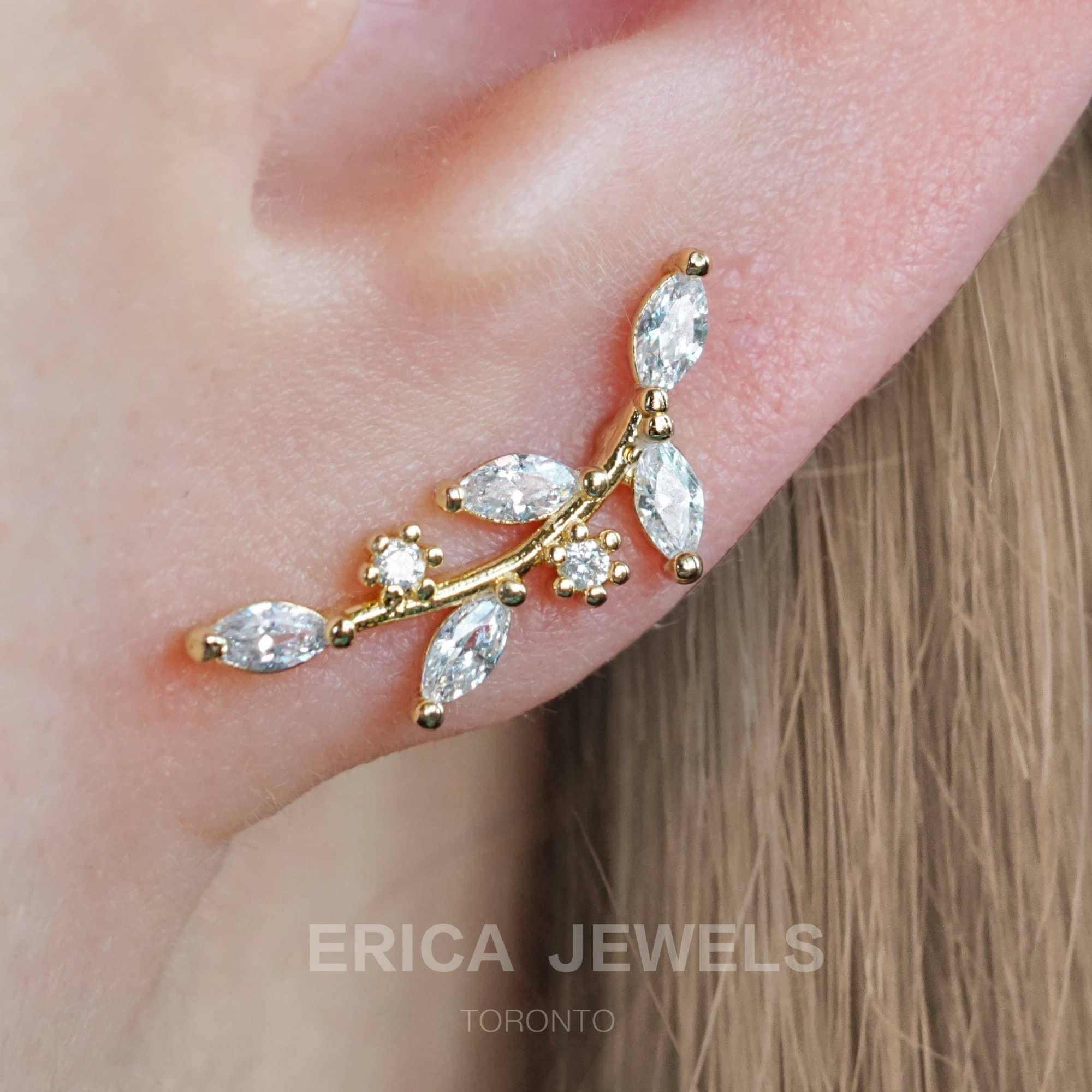 Leaf Flat Back Piercing Earring-Right Ear