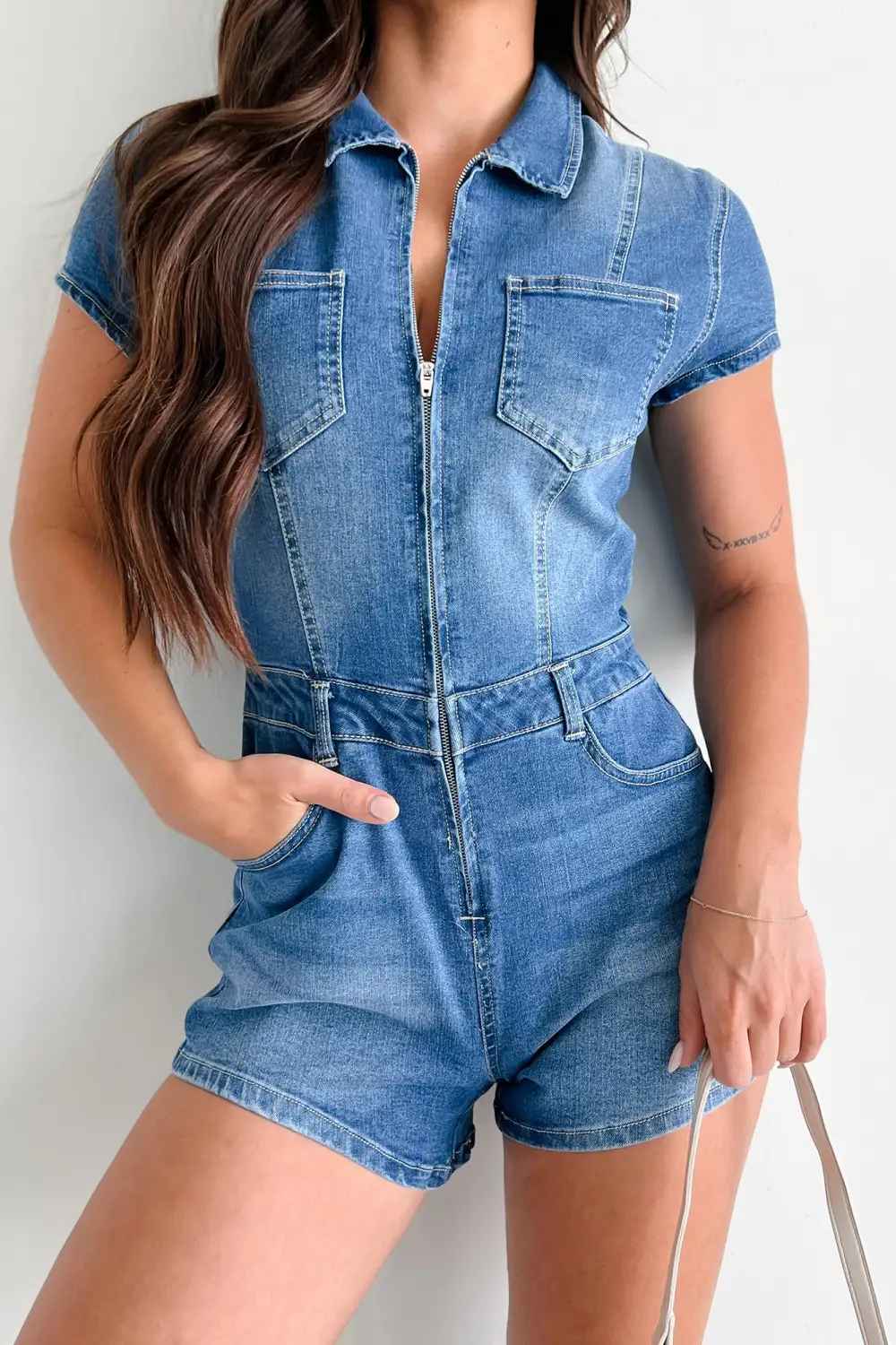 Sleeveless Denim Zip-Front Romper