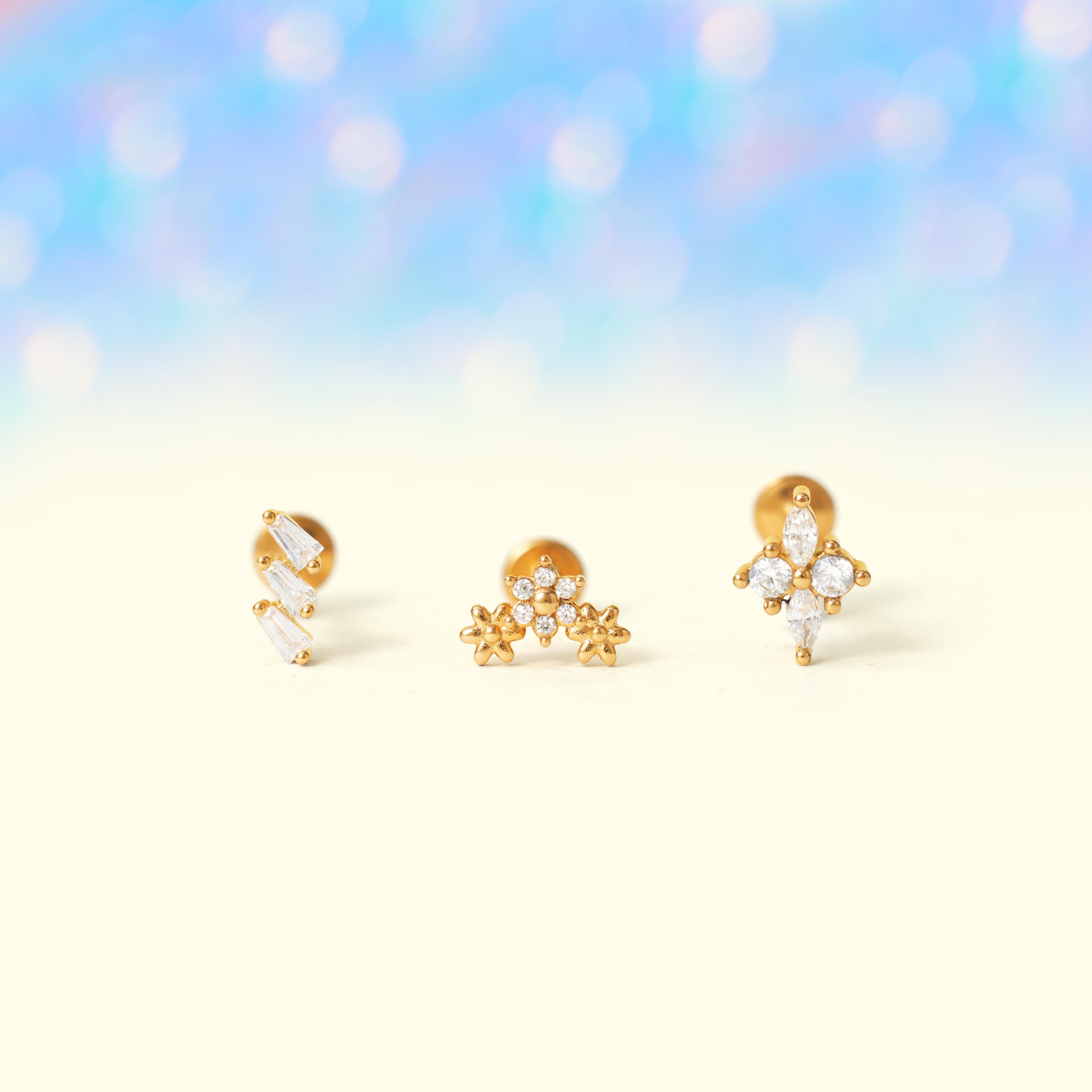 Unique Crystal Baguette Push Pin Earrings