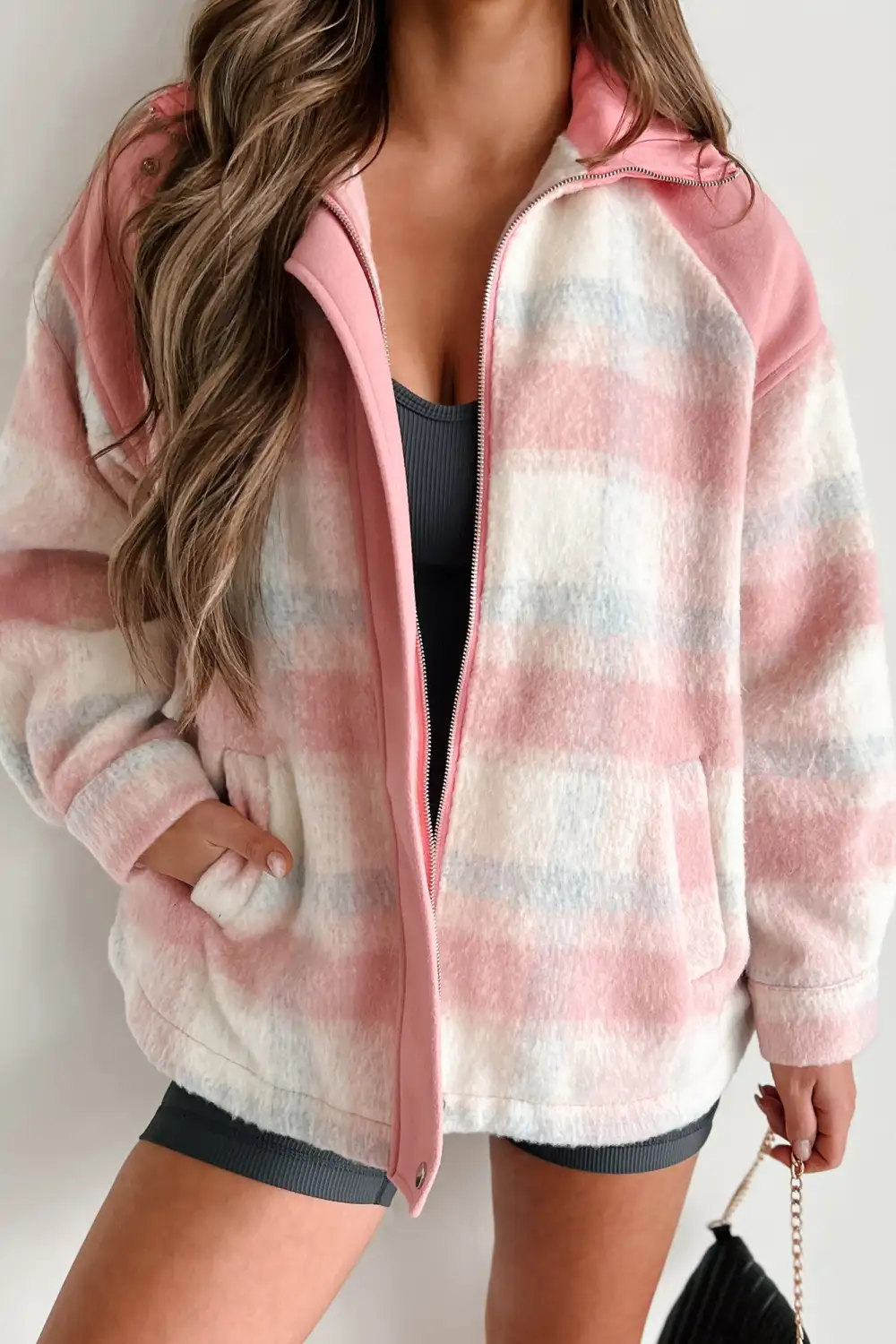 Loose Back Plaid Lightweight Jacket