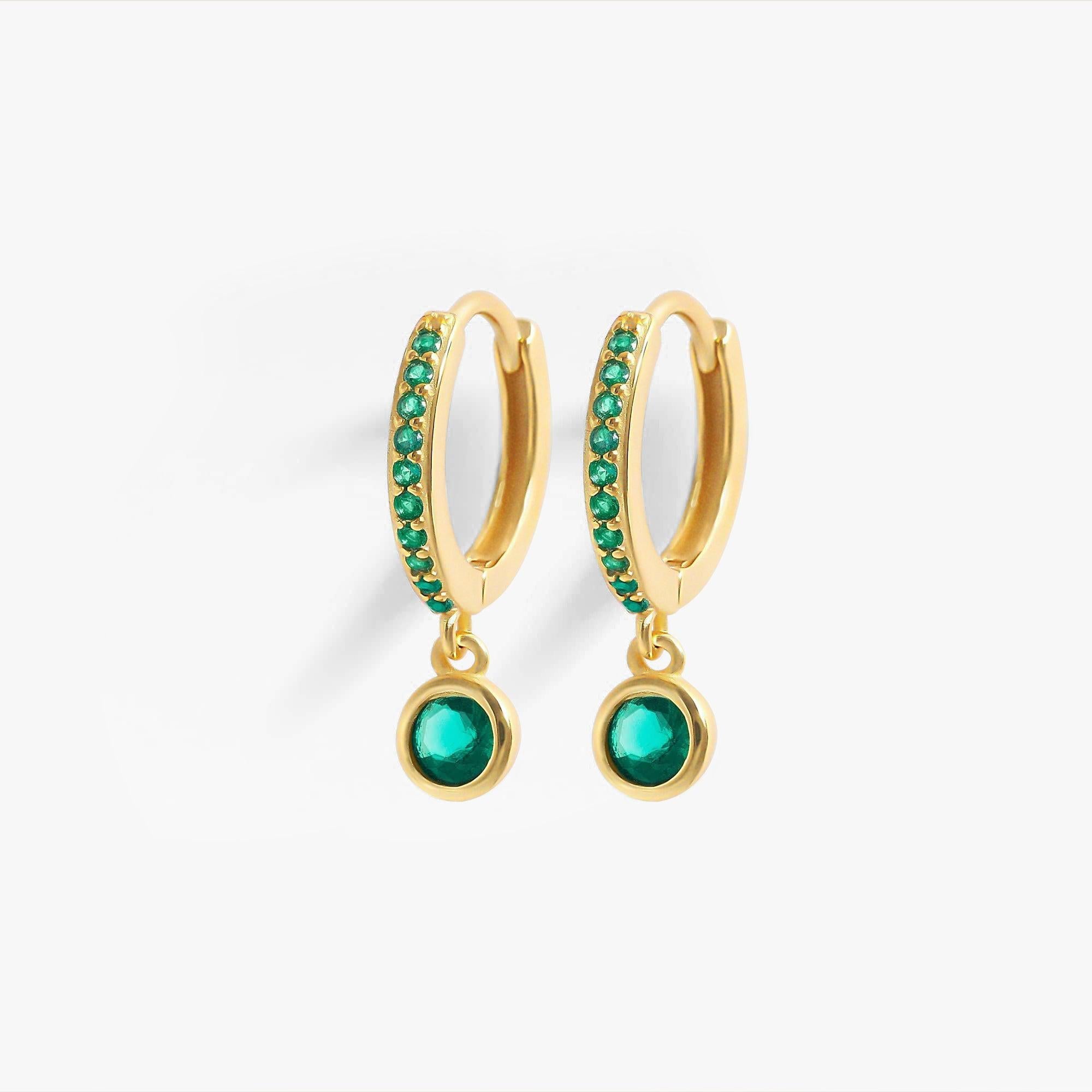 Emerald Green CZ  Birthstone Pave Hoop Earrings