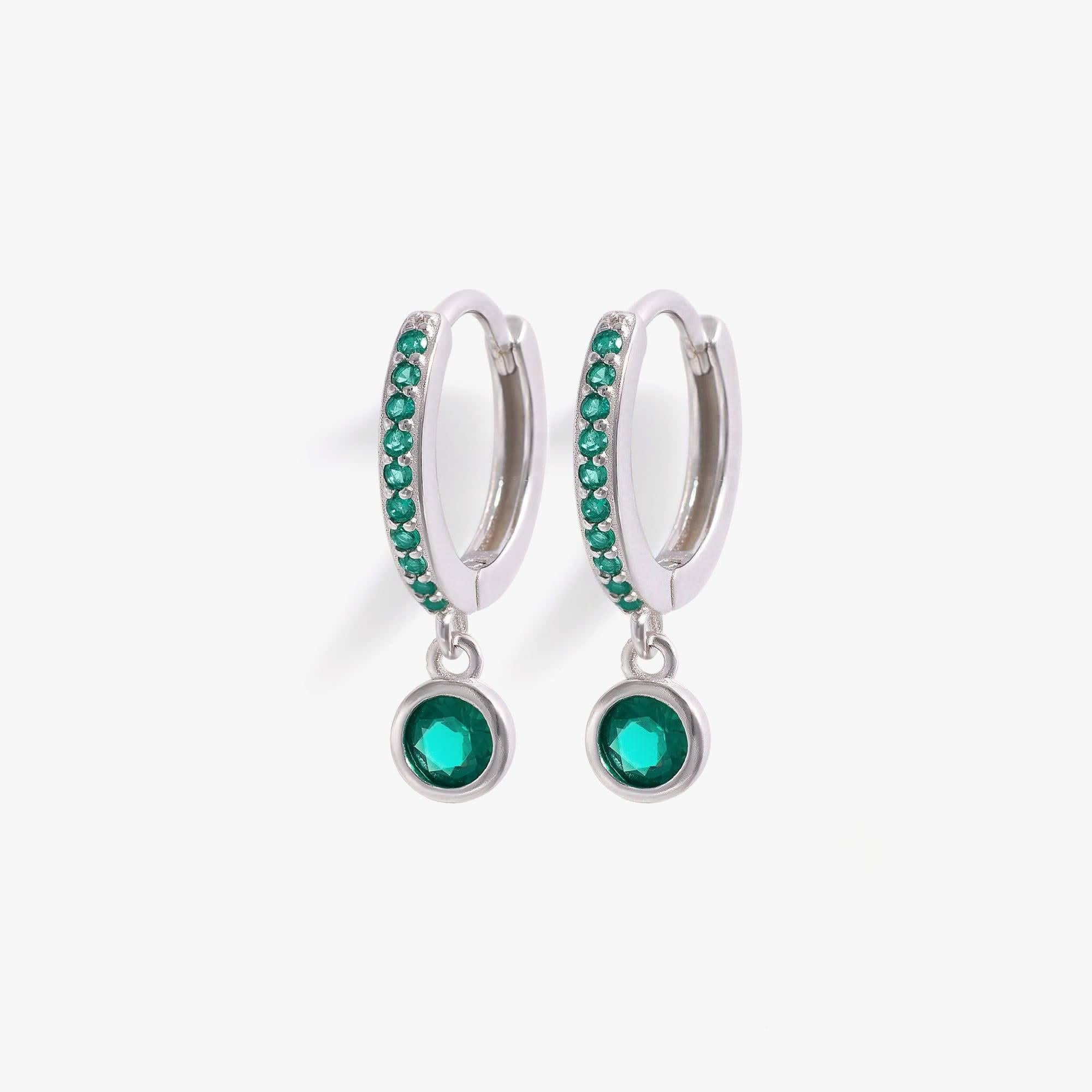 Emerald Green CZ  Birthstone Pave Hoop Earrings