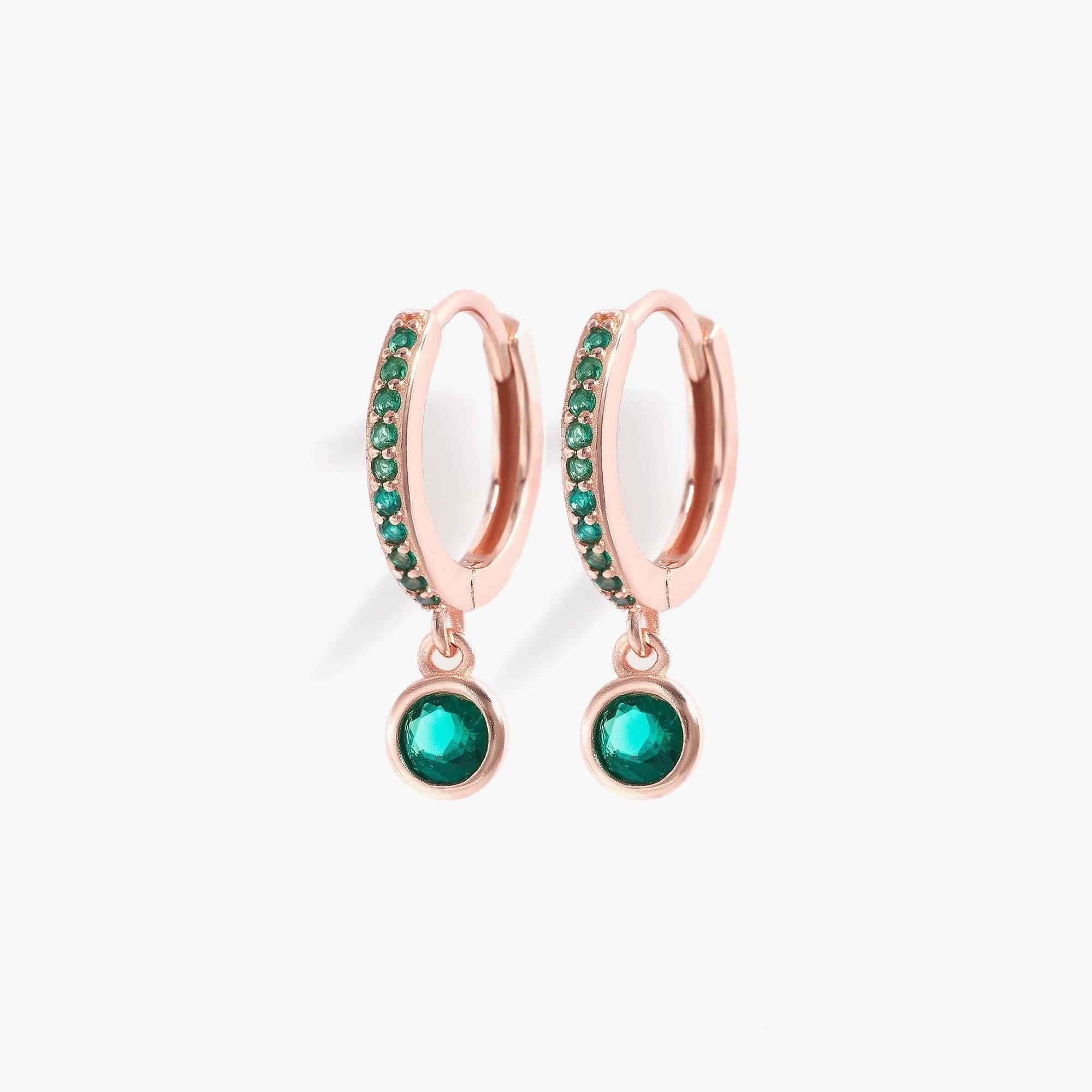 Emerald Green CZ  Birthstone Pave Hoop Earrings