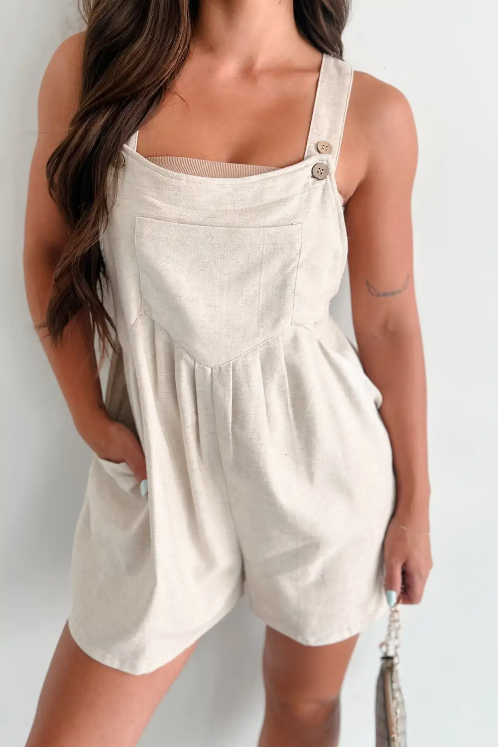 Front Pleat Overall Romper