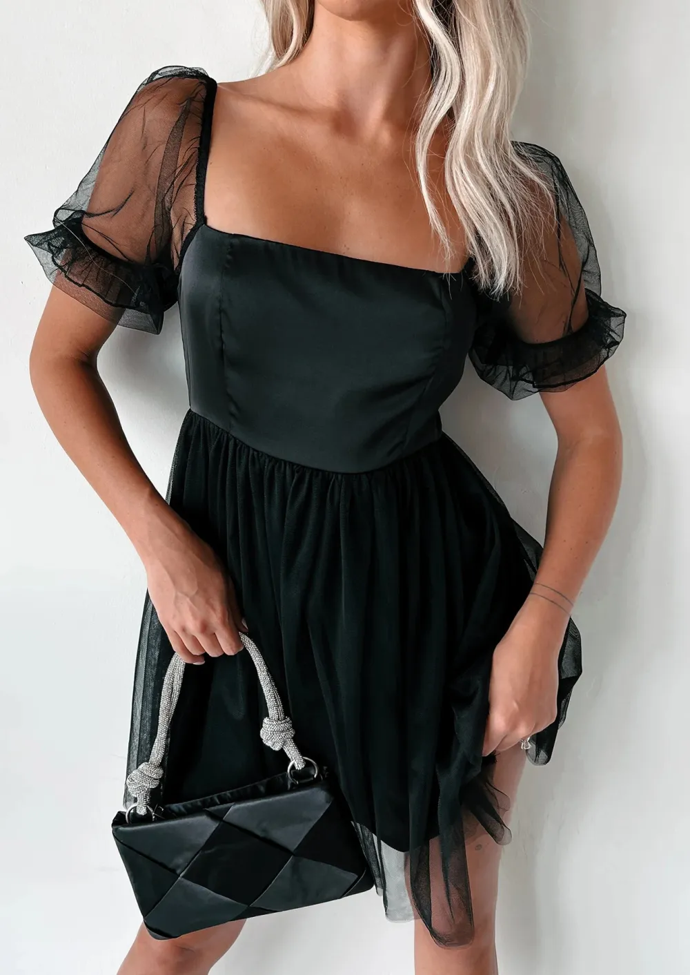 Puff Sleeve Mesh Babydoll Dress