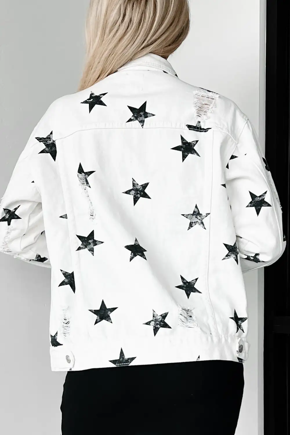 Distressed Denim Star Print Jacket
