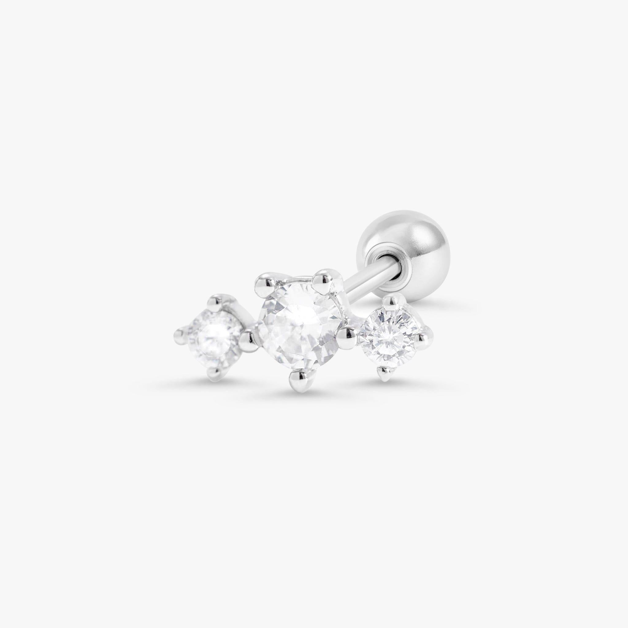Triple Crystal CZ  Flat Back Piercing Stud