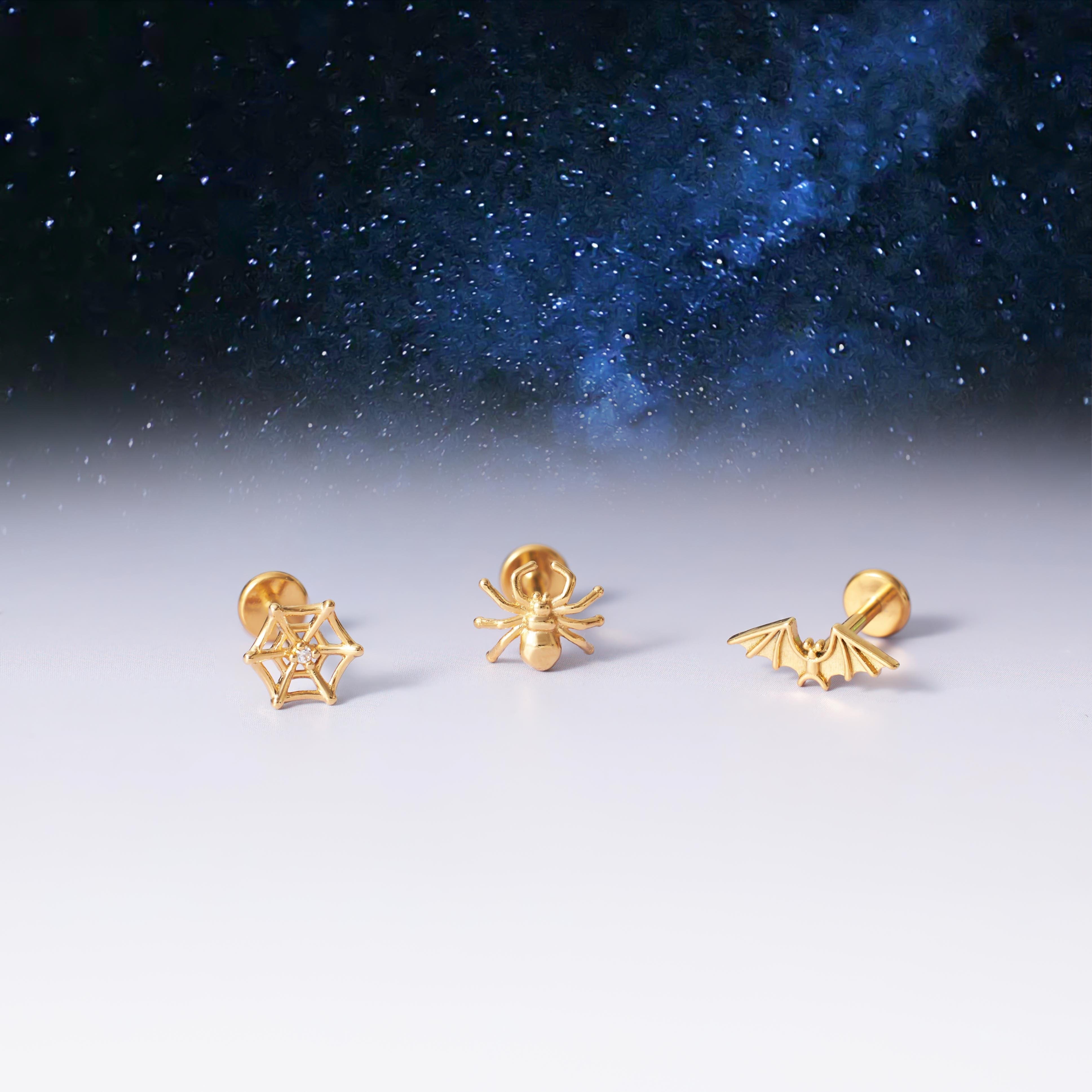 Spider Gold Stud Earrings Push Pin